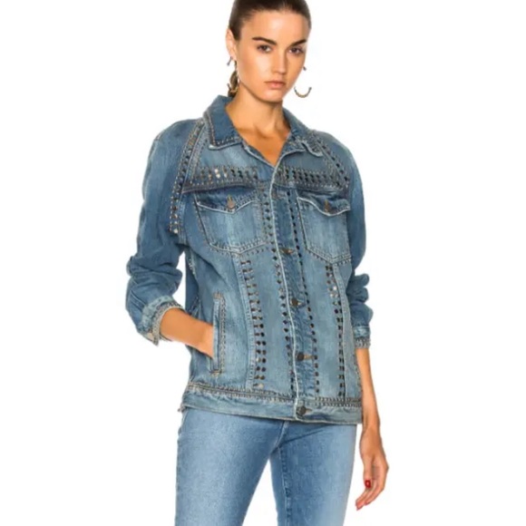 Frame Distressed Studded Oversized Denim Jacket. Size Medium - Picture 3 of 12